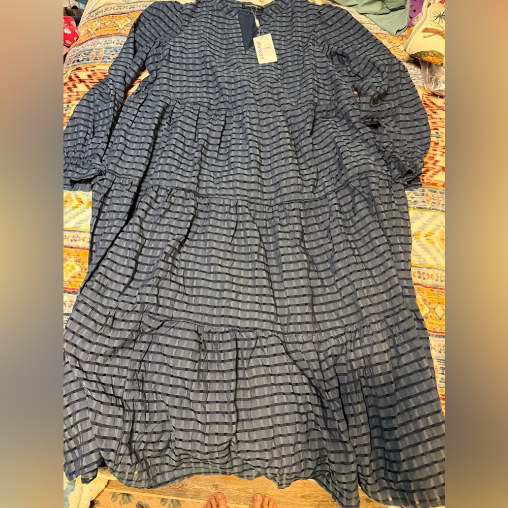 Elegant Navy Blue / Green Maxi Dress